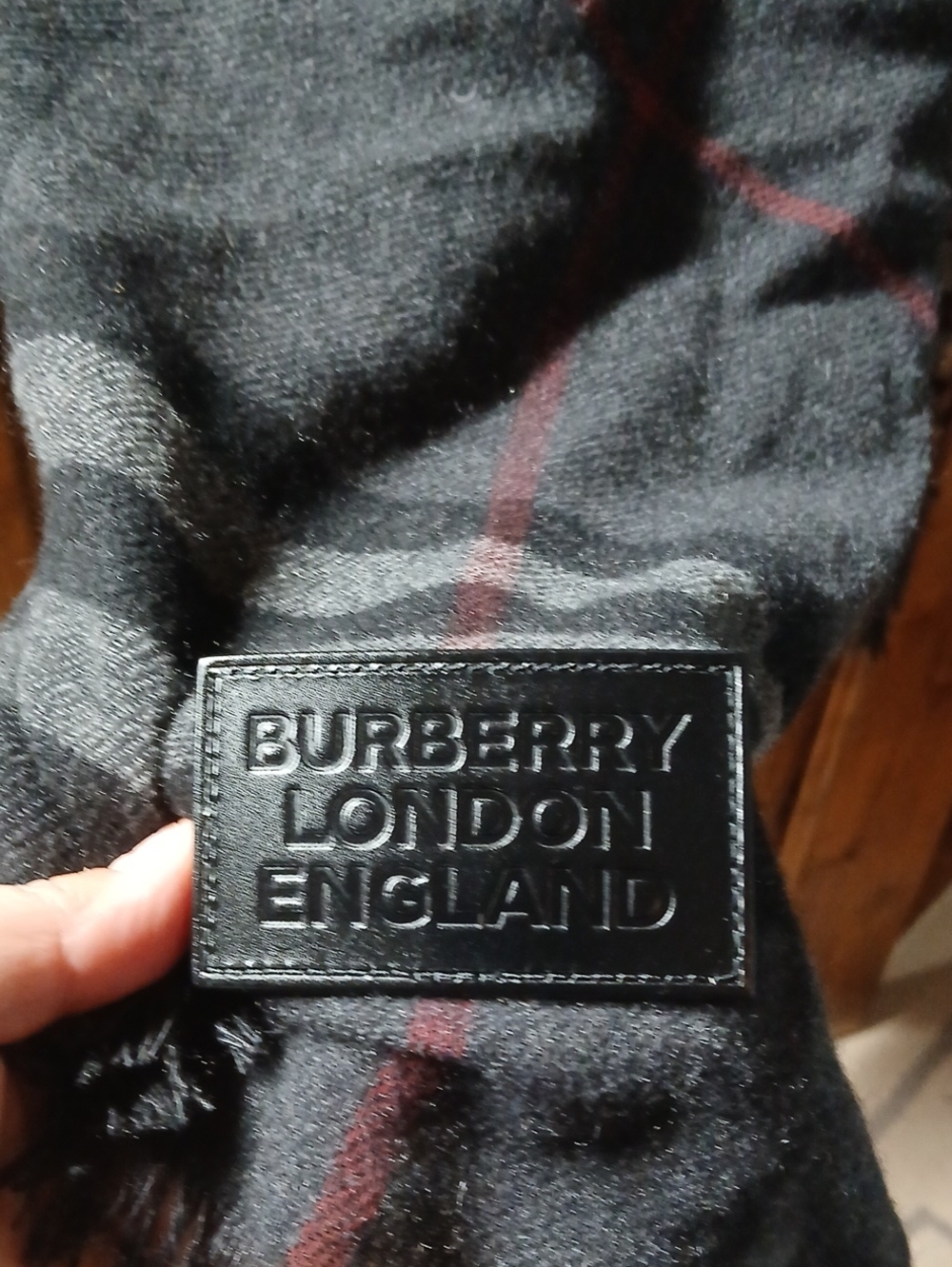 Burberry Black Scarf with Burgundy Accent